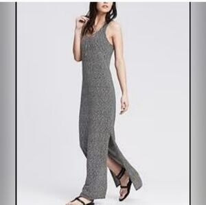 Banana Republic Medium Textured Grey Dress With Side Slit Lined Maxi Summer